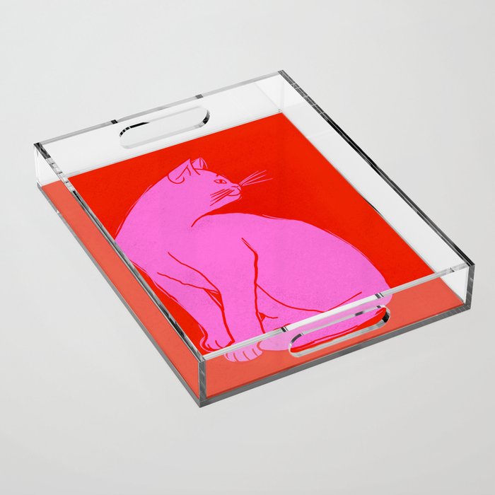 Pink Color Block Cat Acrylic Tray Gallery Image 1