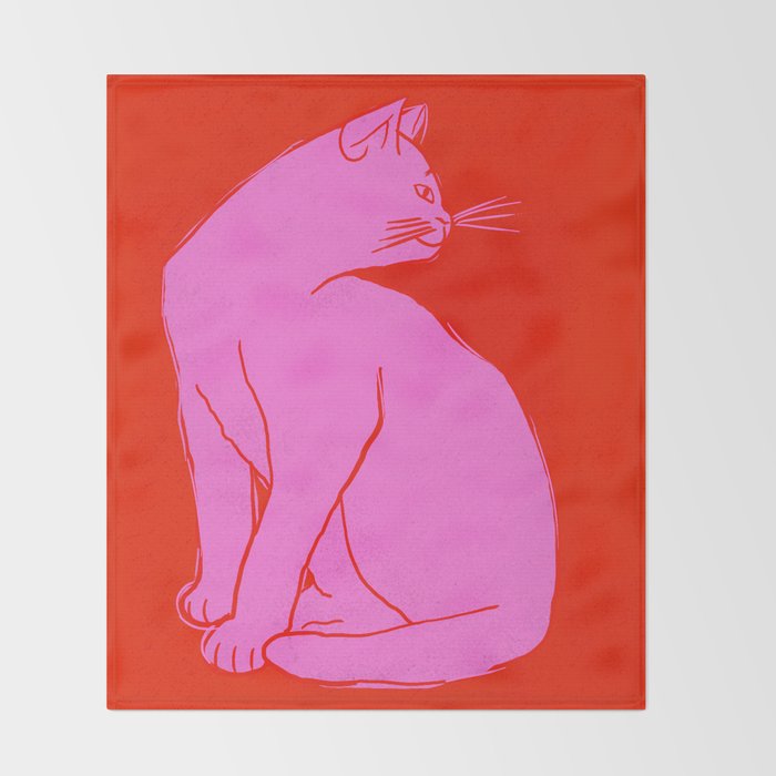 Pink Color Block Cat Throw Blanket Gallery Image 2