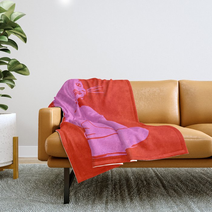 Pink Color Block Cat Throw Blanket Gallery Image 1