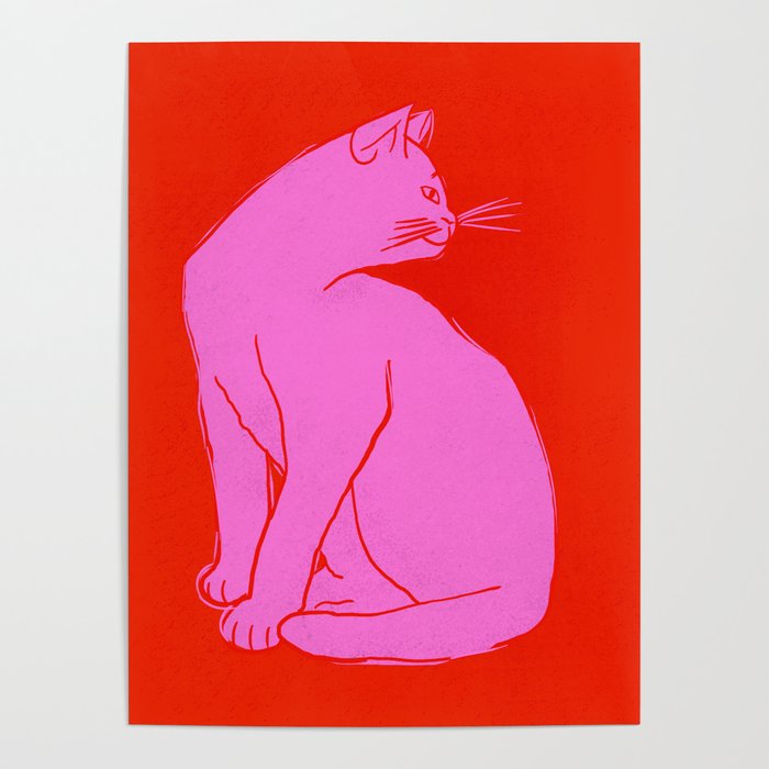 Pink Color Block Cat Poster Gallery Image 4