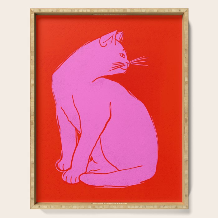 Pink Color Block Cat Serving Tray Gallery Image 1