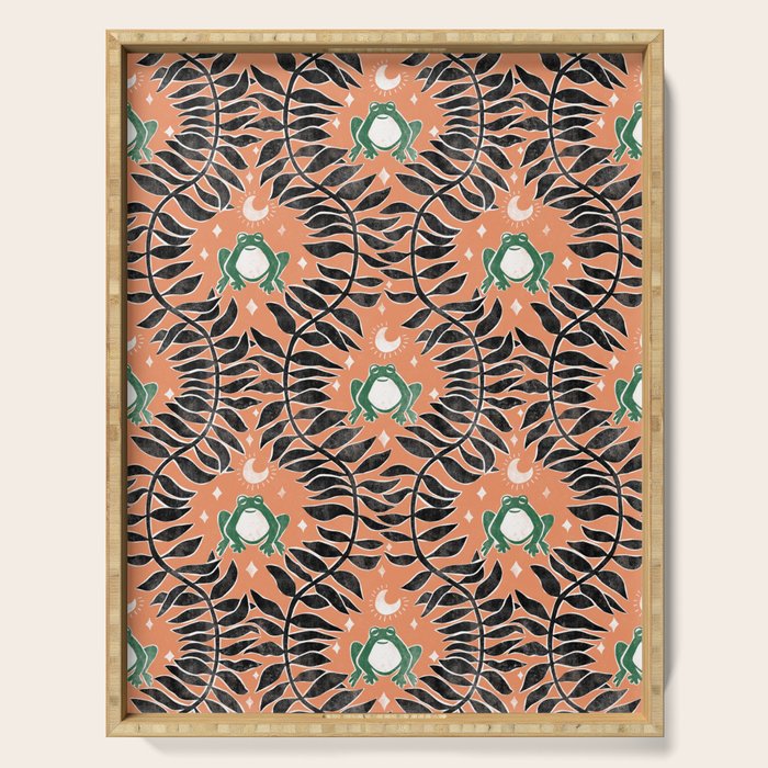 Froggie Ogee - papaya, green, and black Serving Tray Gallery Image 1