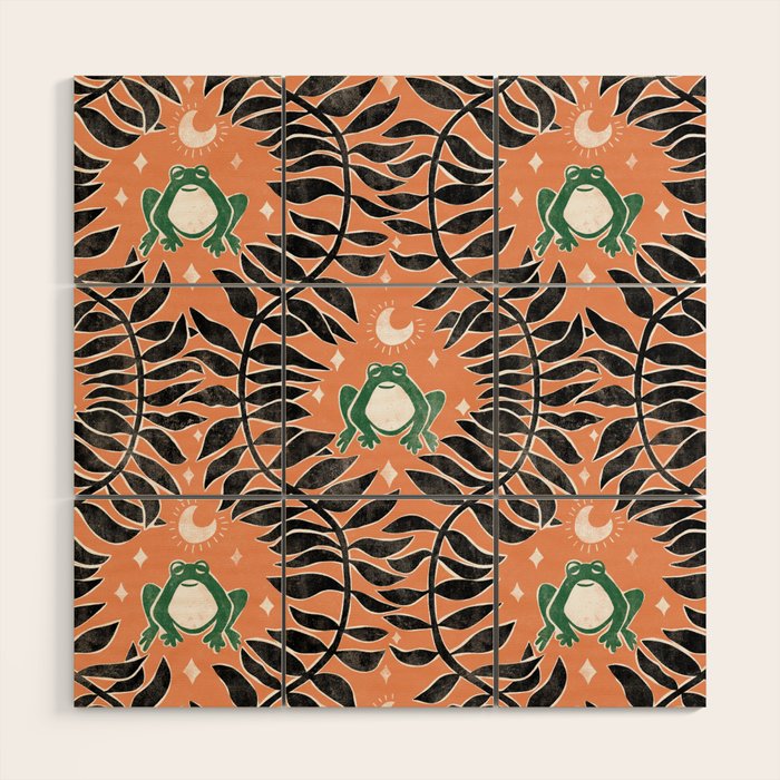 Froggie Ogee - papaya, green, and black Wood Wall Art Gallery Image 1