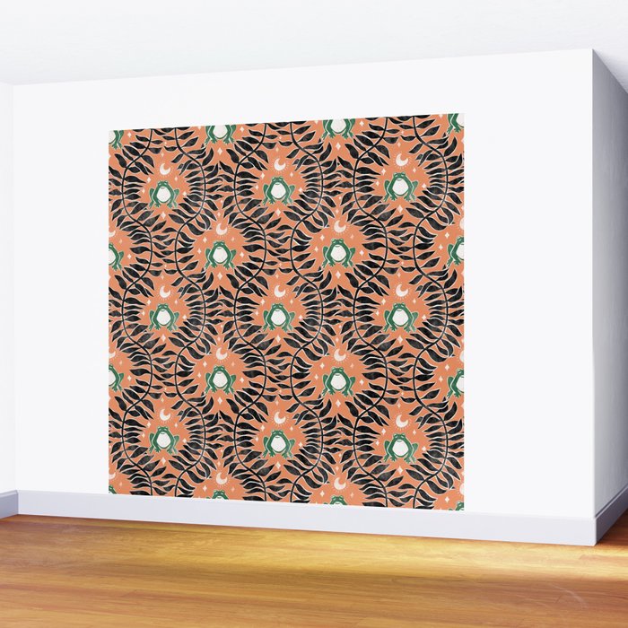 Froggie Ogee - papaya, green, and black Wall Mural Gallery Image 2
