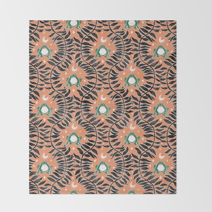 Froggie Ogee - papaya, green, and black Throw Blanket Gallery Image 2