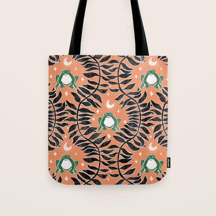 Froggie Ogee - papaya, green, and black Tote Bag Gallery Image 1