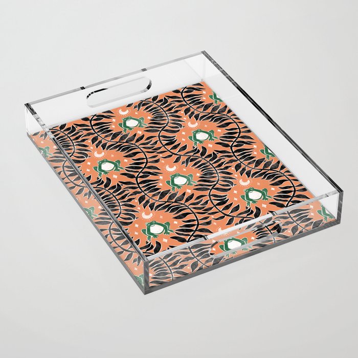 Froggie Ogee - papaya, green, and black Acrylic Tray Gallery Image 1