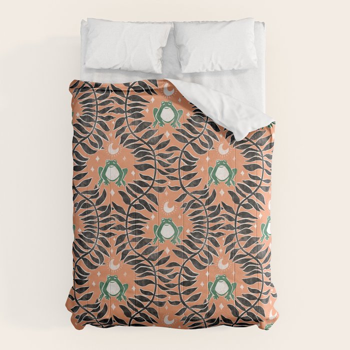 Froggie Ogee - papaya, green, and black Comforter Gallery Image 1