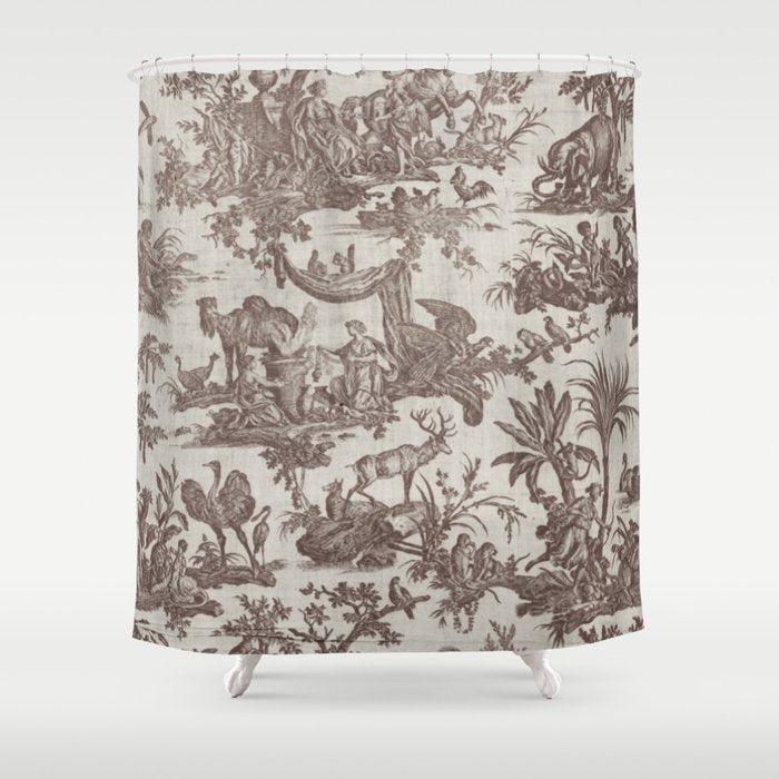 Antique 19th Century Exotic Animals French Tapestry Shower Curtain Gallery Image 1
