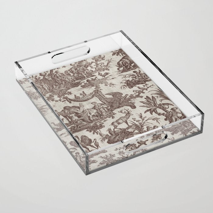 Antique 19th Century Exotic Animals French Tapestry Acrylic Tray Gallery Image 1
