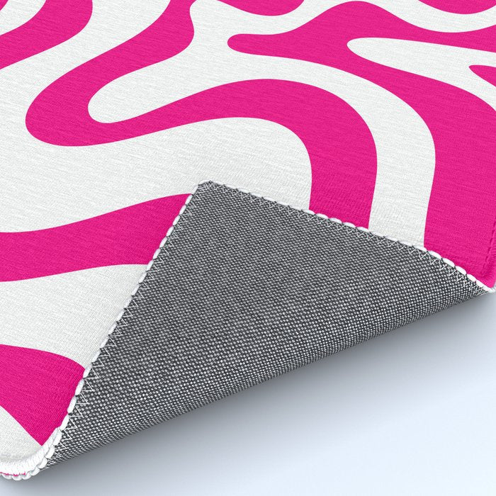 Retro Liquid Swirl Abstract Pattern in Y2K Hot Pink and White Rug Gallery Image 4