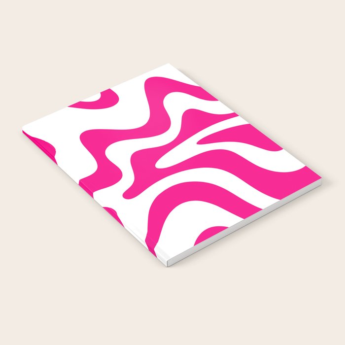 Retro Liquid Swirl Abstract Pattern in Y2K Hot Pink and White Notebook Gallery Image 1