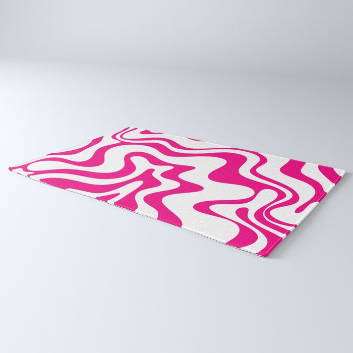 Retro Liquid Swirl Abstract Pattern in Y2K Hot Pink and White Rug Gallery Image 3