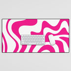 Retro Liquid Swirl Abstract Pattern in Y2K Hot Pink and White Desk Mat Gallery Image 1