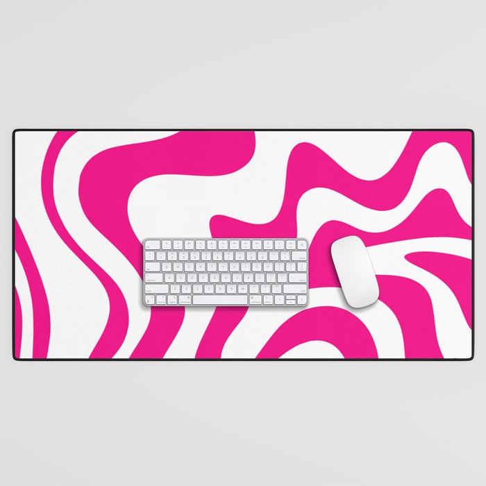 Retro Liquid Swirl Abstract Pattern in Y2K Hot Pink and White Desk Mat Gallery Image 1