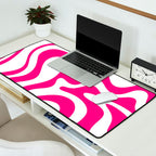 Retro Liquid Swirl Abstract Pattern in Y2K Hot Pink and White Desk Mat Gallery Image 2
