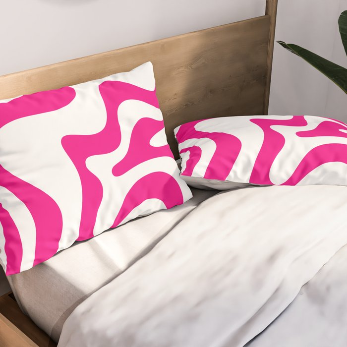 Retro Liquid Swirl Abstract Pattern in Y2K Hot Pink and White Pillow Sham Gallery Image 2