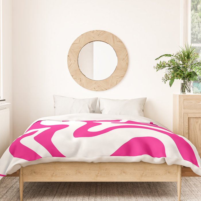 Retro Liquid Swirl Abstract Pattern in Y2K Hot Pink and White Duvet Cover Gallery Image 3