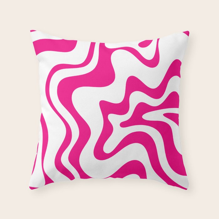 Retro Liquid Swirl Abstract Pattern in Y2K Hot Pink and White Throw Pillow Gallery Image 6