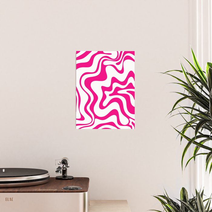 Retro Liquid Swirl Abstract Pattern in Y2K Hot Pink and White Poster Gallery Image 2