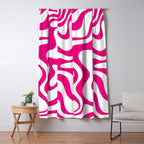 Retro Liquid Swirl Abstract Pattern in Y2K Hot Pink and White Window Curtain Gallery Image 5