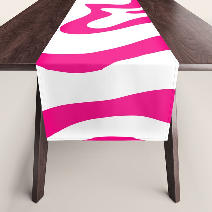 Retro Liquid Swirl Abstract Pattern in Y2K Hot Pink and White Table Runner Gallery Image 1
