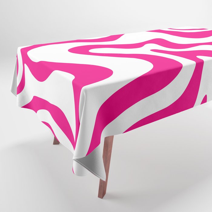 Retro Liquid Swirl Abstract Pattern in Y2K Hot Pink and White Tablecloth Gallery Image 1