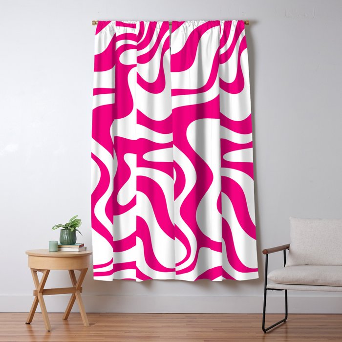 Retro Liquid Swirl Abstract Pattern in Y2K Hot Pink and White Window Curtain Gallery Image 1