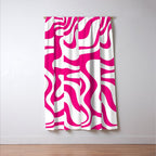 Retro Liquid Swirl Abstract Pattern in Y2K Hot Pink and White Window Curtain Gallery Image 3