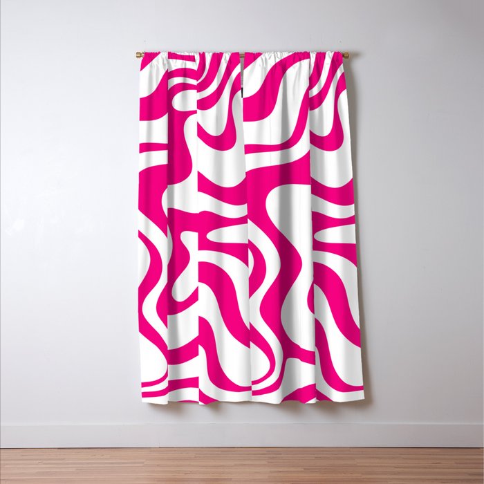 Retro Liquid Swirl Abstract Pattern in Y2K Hot Pink and White Window Curtain Gallery Image 3