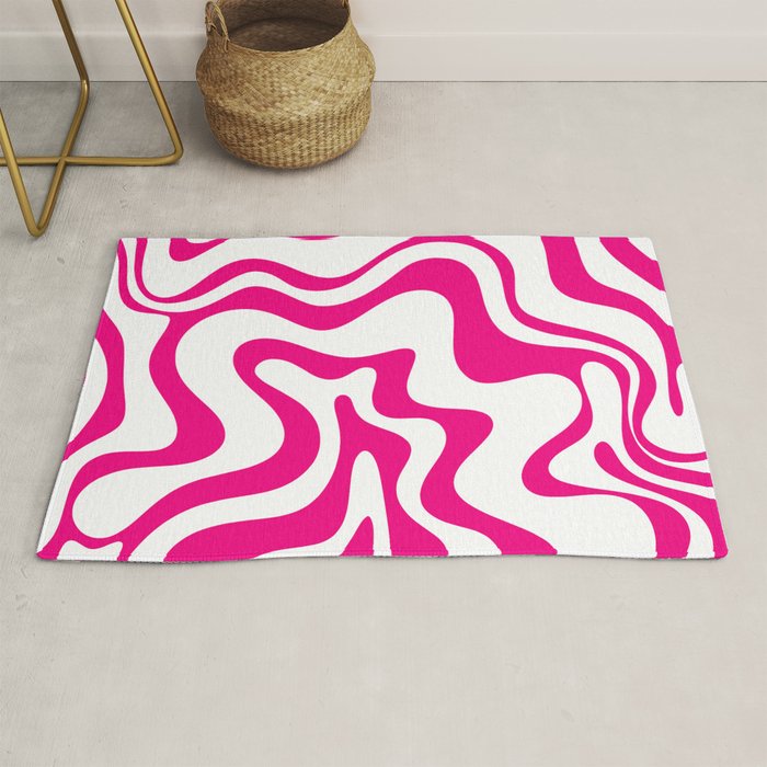 Retro Liquid Swirl Abstract Pattern in Y2K Hot Pink and White Rug Gallery Image 1