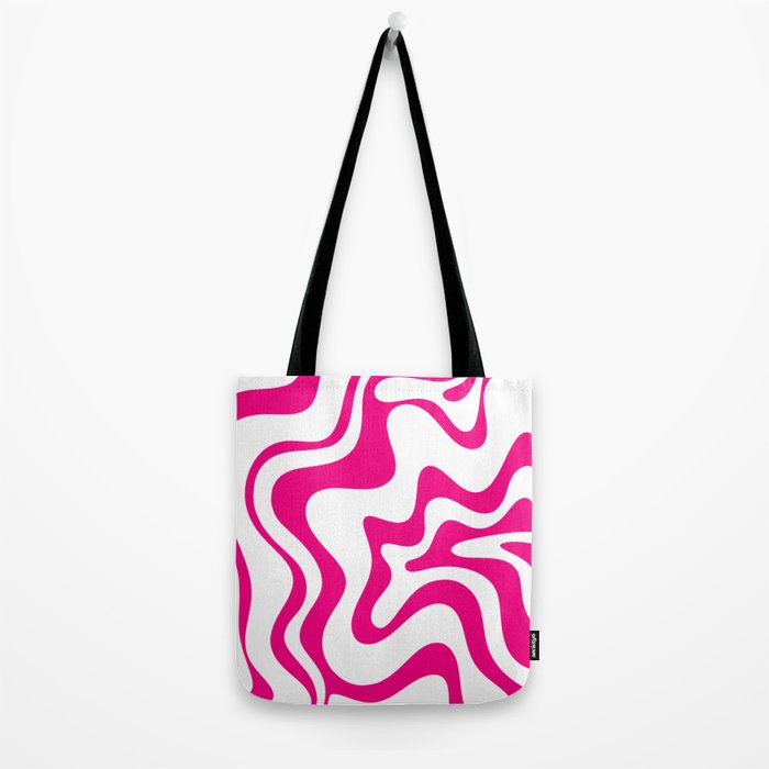 Retro Liquid Swirl Abstract Pattern in Y2K Hot Pink and White Tote Bag Gallery Image 2