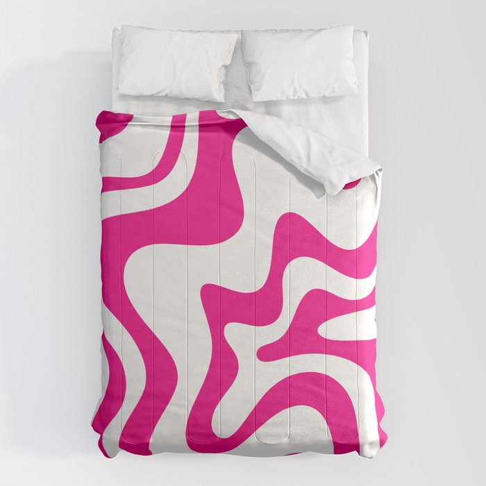 Retro Liquid Swirl Abstract Pattern in Y2K Hot Pink and White Comforter Gallery Image 6