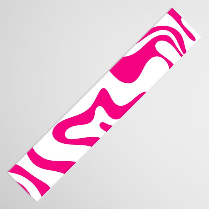 Retro Liquid Swirl Abstract Pattern in Y2K Hot Pink and White Table Runner Gallery Image 3