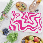 Retro Liquid Swirl Abstract Pattern in Y2K Hot Pink and White Cutting Board Gallery Image 2