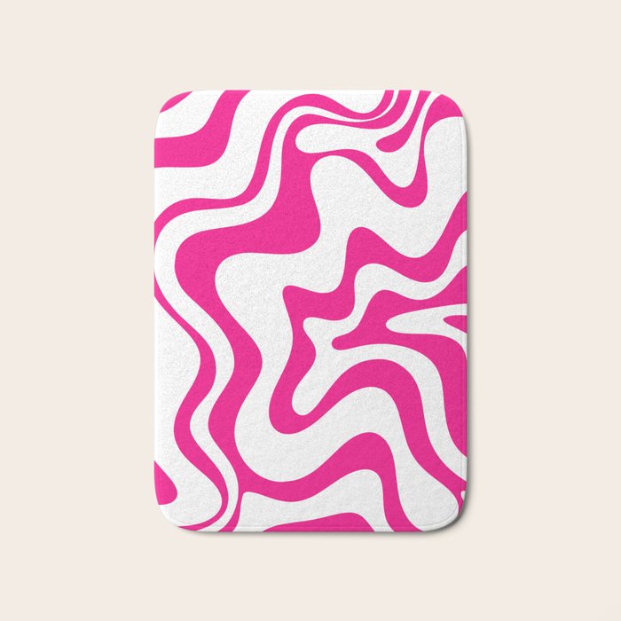 Retro Liquid Swirl Abstract Pattern in Y2K Hot Pink and White Bath Mat Gallery Image 1