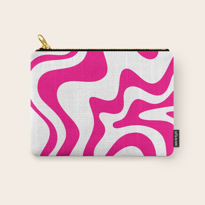 Retro Liquid Swirl Abstract Pattern in Y2K Hot Pink and White Carry All Pouch Gallery Image 1