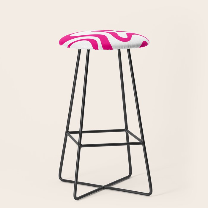 Retro Liquid Swirl Abstract Pattern in Y2K Hot Pink and White Stool Gallery Image 1