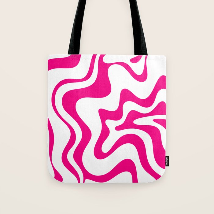 Retro Liquid Swirl Abstract Pattern in Y2K Hot Pink and White Tote Bag Gallery Image 1