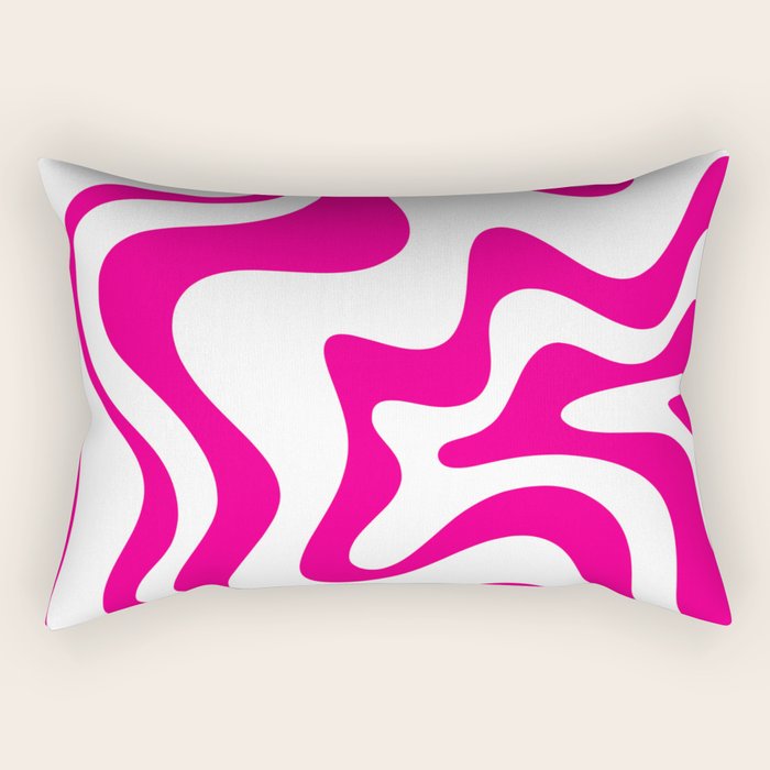 Retro Liquid Swirl Abstract Pattern in Y2K Hot Pink and White Rectangular Pillow Gallery Image 1