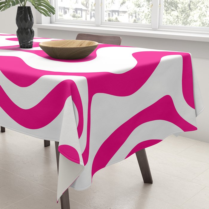 Retro Liquid Swirl Abstract Pattern in Y2K Hot Pink and White Tablecloth Gallery Image 3