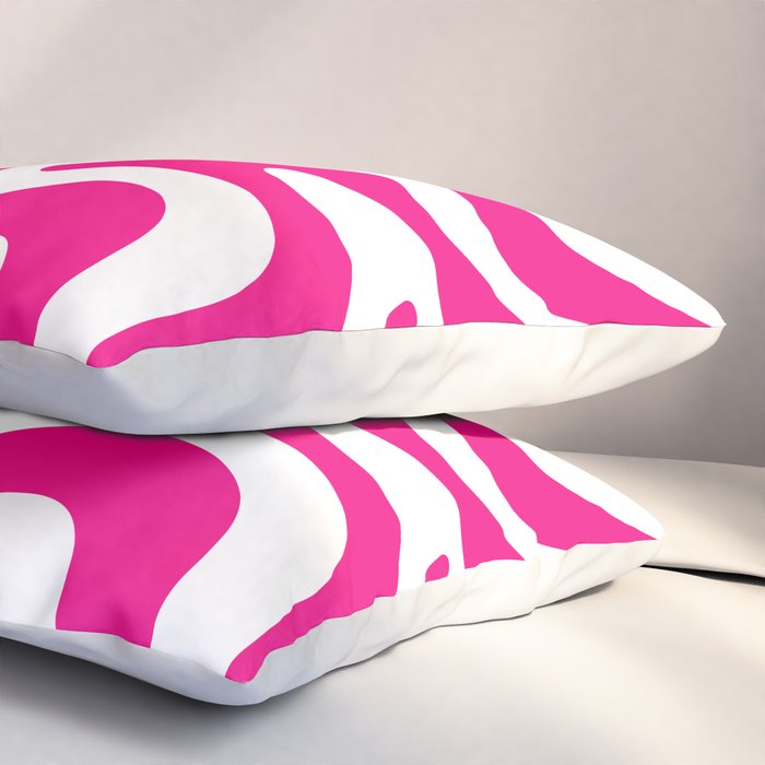Retro Liquid Swirl Abstract Pattern in Y2K Hot Pink and White Pillow Sham Gallery Image 3