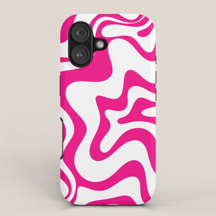 Retro Liquid Swirl Abstract Pattern in Y2K Hot Pink and White iPhone Case Gallery Image 1