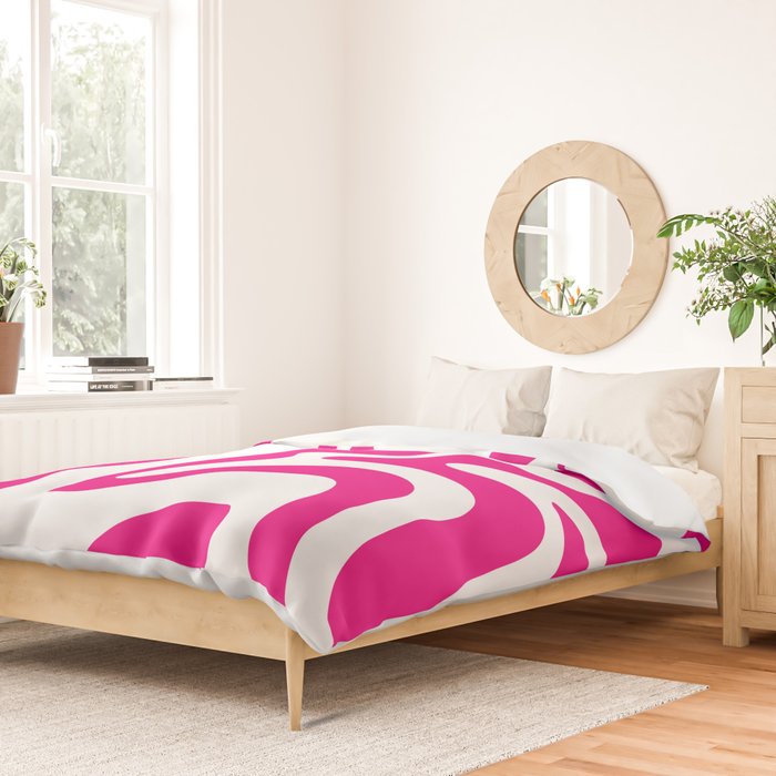 Retro Liquid Swirl Abstract Pattern in Y2K Hot Pink and White Duvet Cover Gallery Image 2