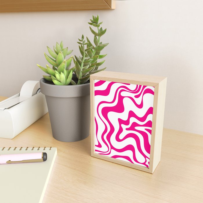 Retro Liquid Swirl Abstract Pattern in Y2K Hot Pink and White Mini Art Print Gallery Image 2