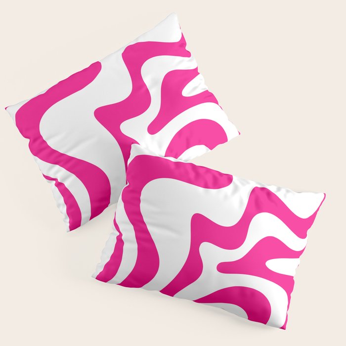Retro Liquid Swirl Abstract Pattern in Y2K Hot Pink and White Pillow Sham Gallery Image 3