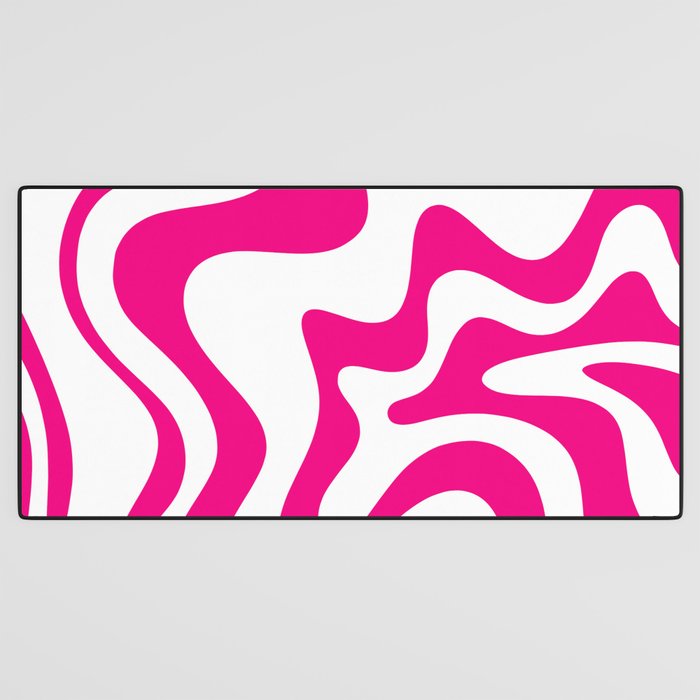 Retro Liquid Swirl Abstract Pattern in Y2K Hot Pink and White Desk Mat Gallery Image 3