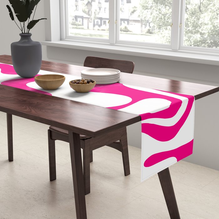 Retro Liquid Swirl Abstract Pattern in Y2K Hot Pink and White Table Runner Gallery Image 2