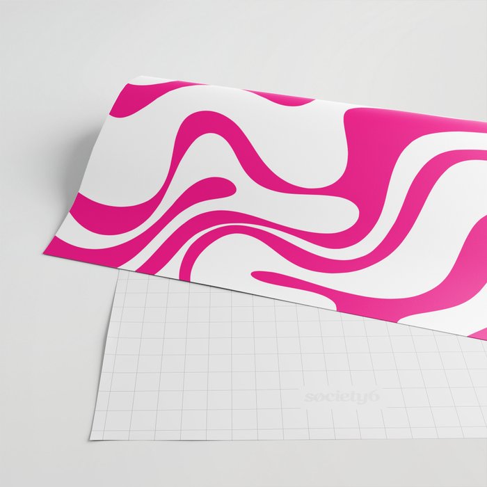Retro Liquid Swirl Abstract Pattern in Y2K Hot Pink and White Wrapping Paper Gallery Image 2