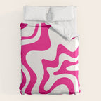 Retro Liquid Swirl Abstract Pattern in Y2K Hot Pink and White Duvet Cover Gallery Image 6